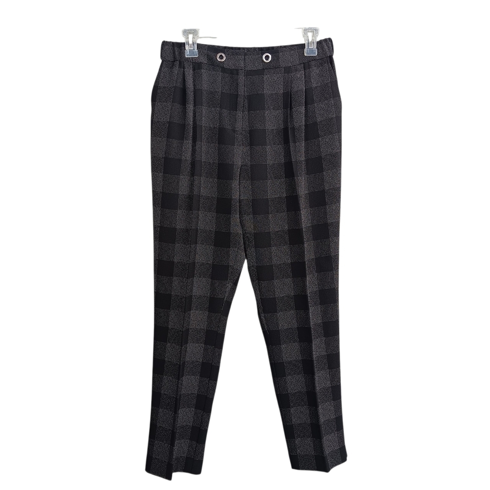 ELLIOTT LAUREN Women's pants high-rise elastic-waist black plaid straight-leg 8